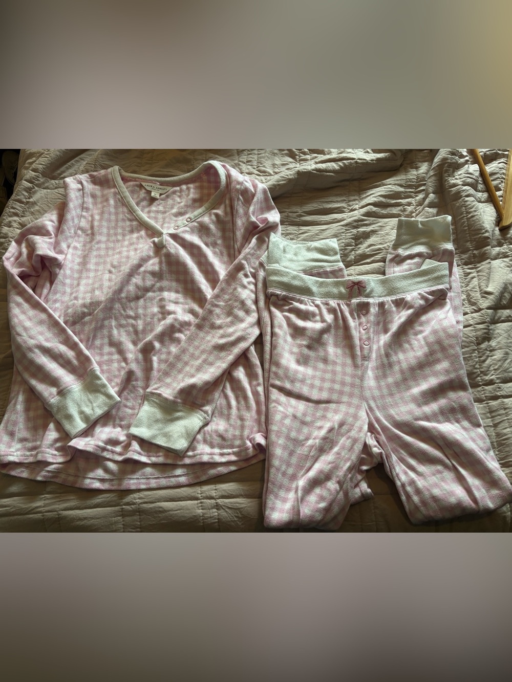 Laura Ashley Pink Gingham Two-Piece Pajama Set
